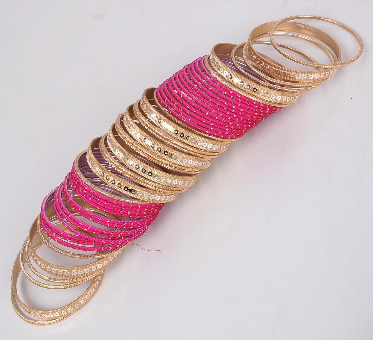 Touchstone Colorful Bangle Collection Indian Bollywood Sequins Touch Textured Color Wrist Beautifier Designer Jewelry Bangle Bracelets. Set of 48 in Antique Gold Tone for Women - Image 3