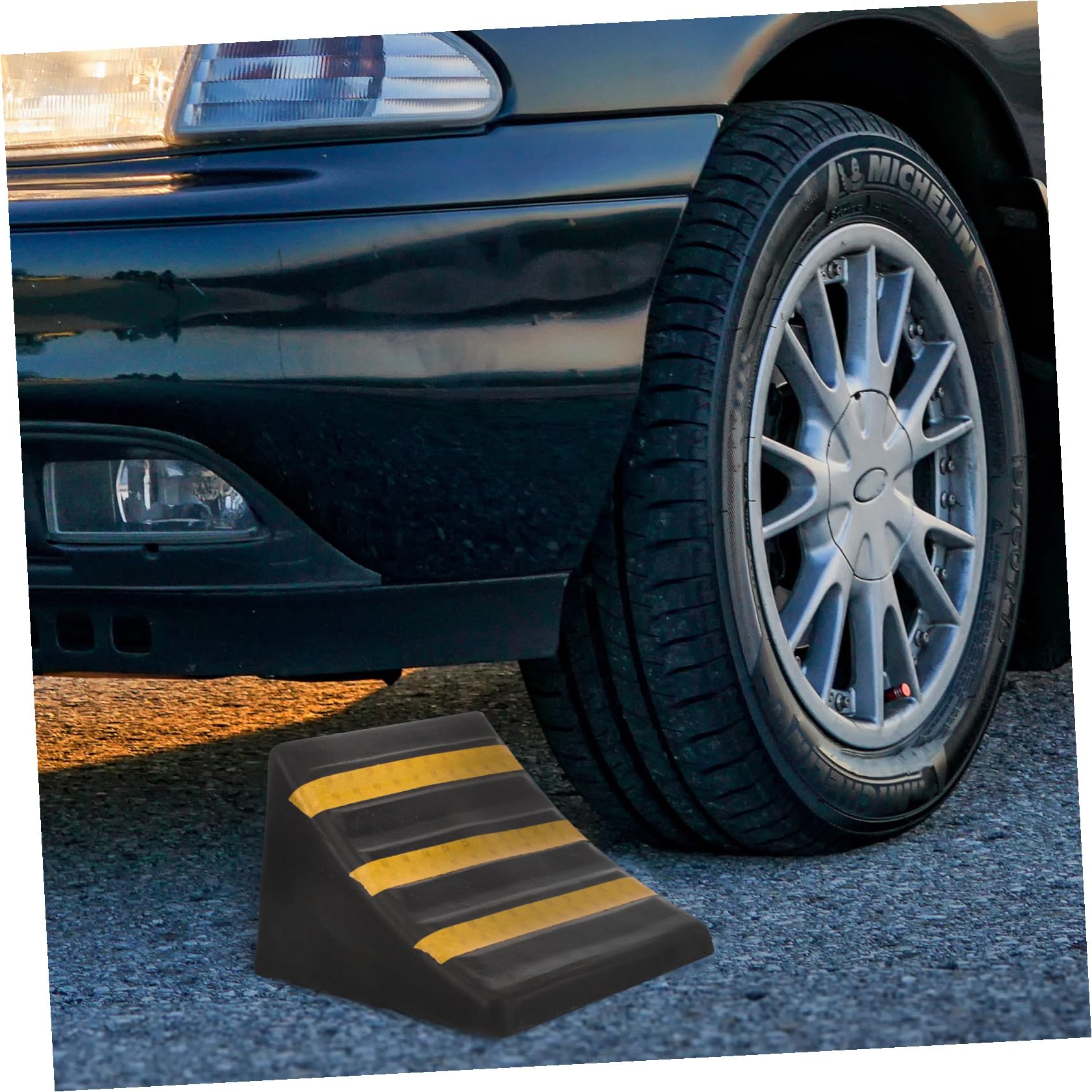 Calzo de Rueda Portátil de Goma Negra para Coche y Moto