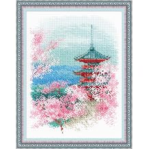 RIOLIS - Sakura. Pagoda 1743, Cross Stitch Kits 7,09" x 9,45", Cross Stitch Kits for Beginners & Advanced, Crossstitching Kit Adult, Embroidery Counted Stitching Kit