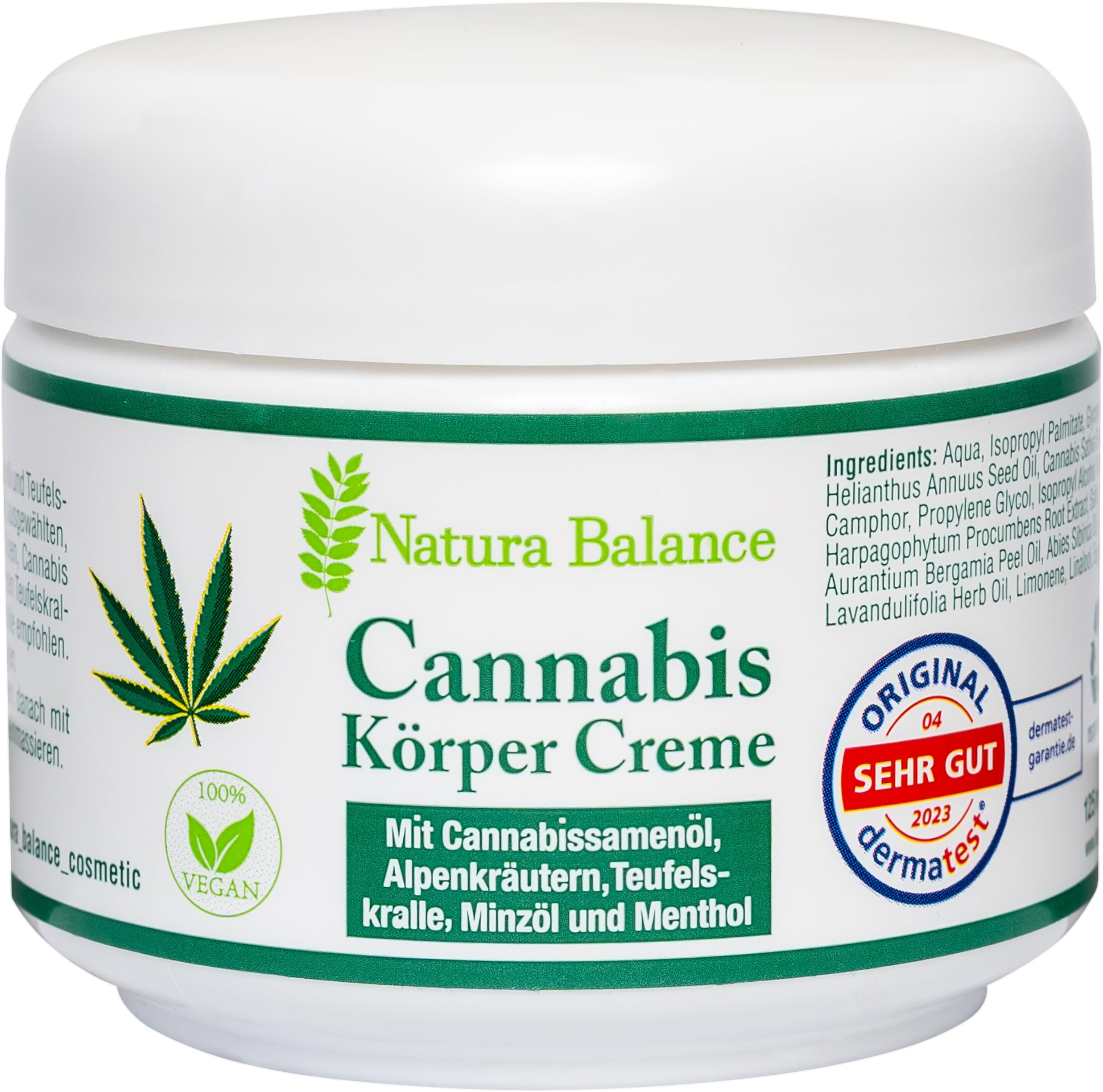 3 Dosen a 125ml Cannabis Creme Teufelskralle Alpenkräuter Minzöl Menthol Made in Germany Dermatest sehr gut vegan