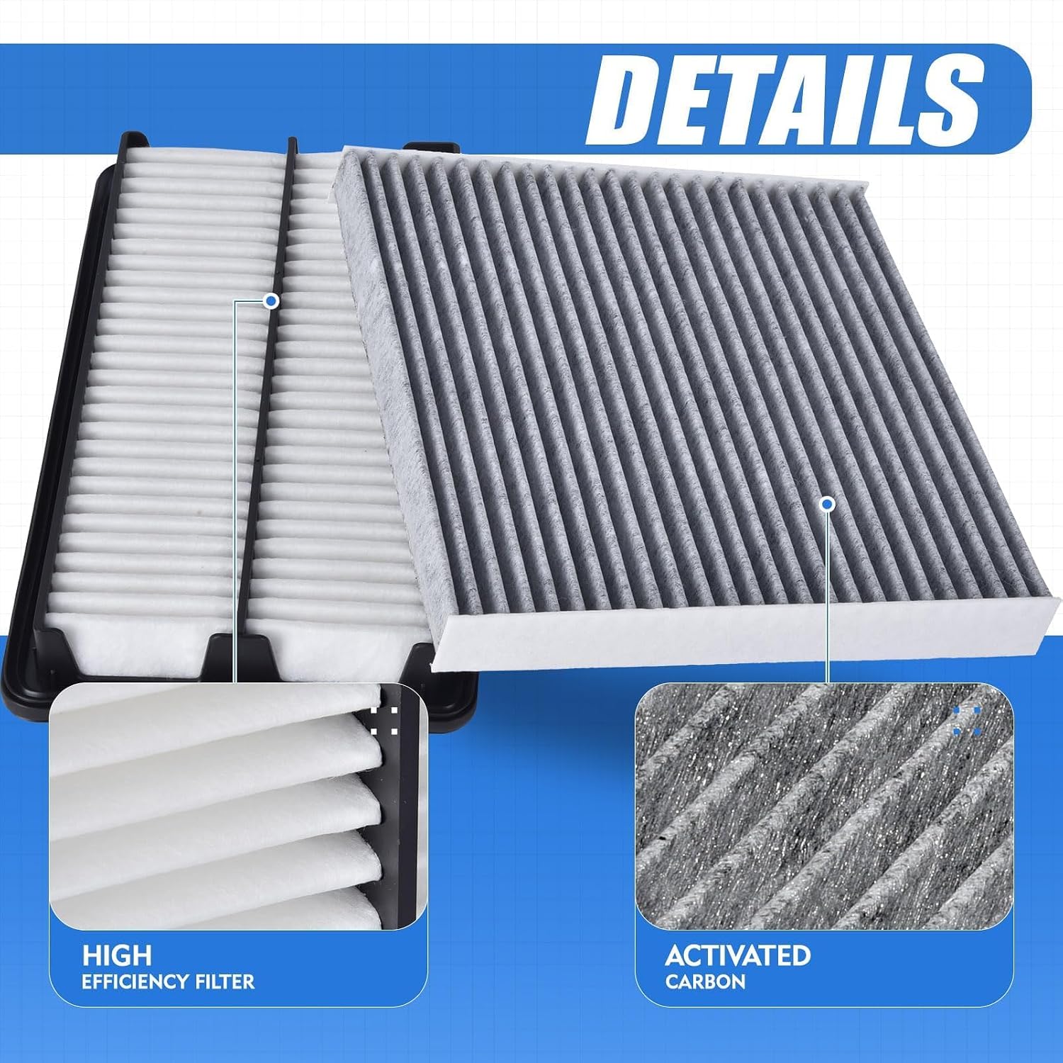 Engine & Cabin Air Filter Kit for 3.5L Honda Passport 2019-2025 & Ridgeline 2017-2025; for 3.0L Acura MDX 2017-2020; Replace: 17220-5J6-A10 80292-SDA-A01 CA12061 CAF1781