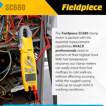 Fieldpiece SC680 Clamp Meter - Wireless Power Multitester for HVACR Professionals - AC/DC Swivel Clamp Meter with Dual Display - HVAC Tools