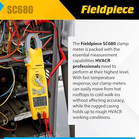 Fieldpiece SC680 Clamp Meter - Wireless Power Multitester for HVACR Professionals - AC/DC Swivel Clamp Meter with Dual Display - HVAC Tools