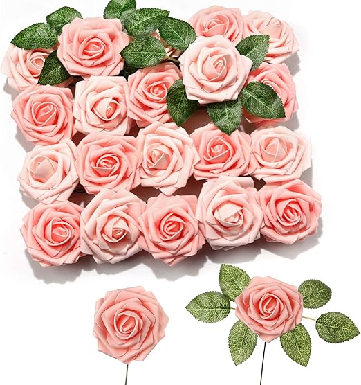 PartyWoo Artificial Flowers, 20 pcs Artificial Roses with Stems, Fake
