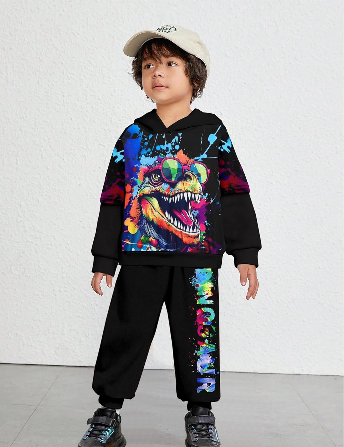 Toddler Boy Clothes Dinosaur Printed Hoodies Toddler Clothes for Boys Long Sleeve Sweatpants Set T-Rex Outfits 3-7t - Image 3