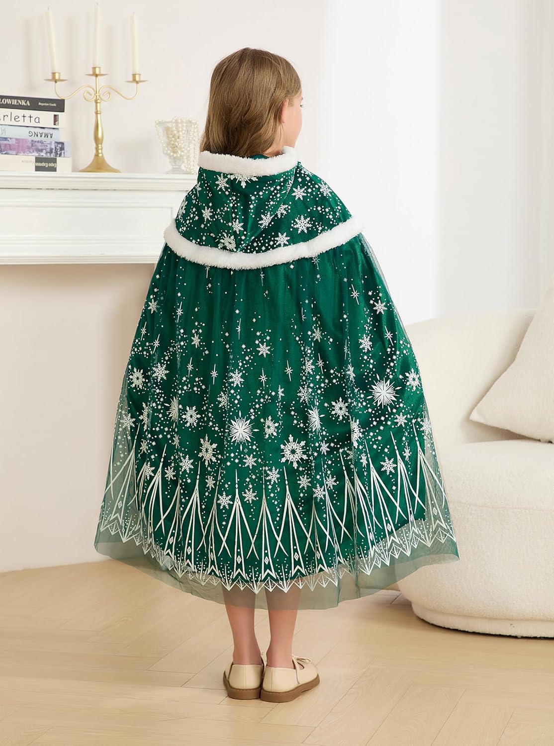 Girls Elsa Hooded Velvet Cape Kids Princess Dress up Cloak Girls Velvet Fancy Dress up - Image 2