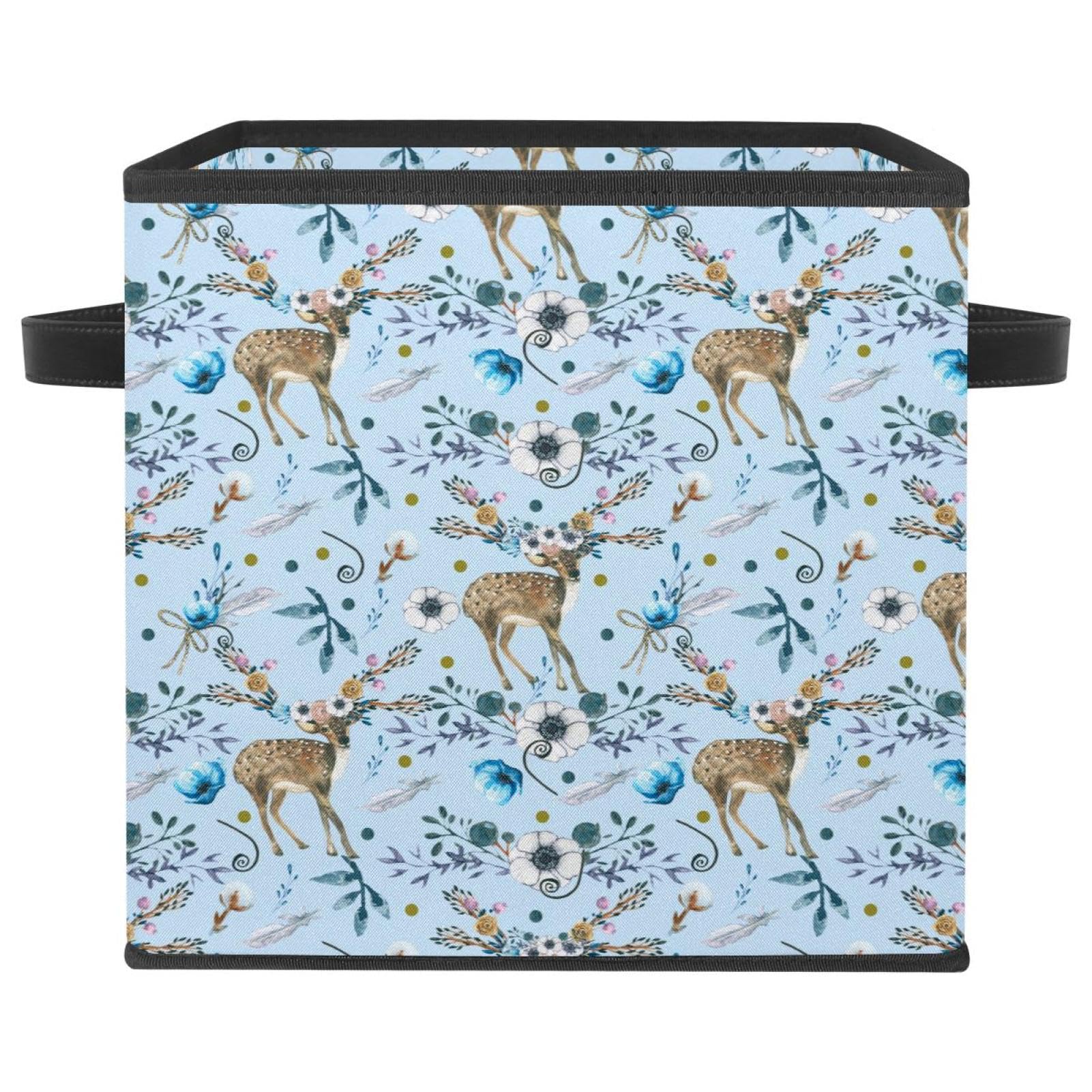 Boîte de rangement forêt bleue : panier cube pliable en tissu pour chambre et placard