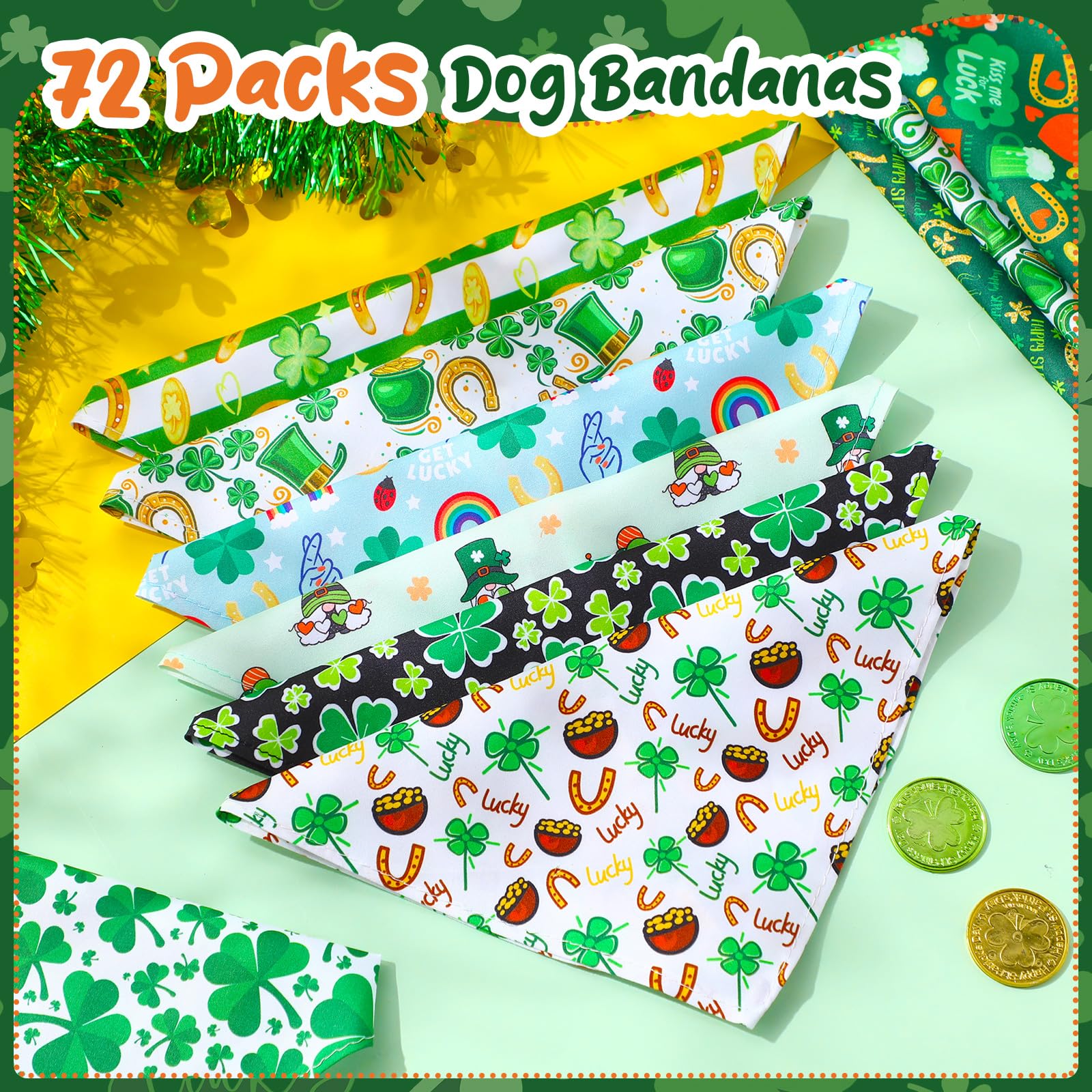 Reginary 72 Packungen Hundehalstücher St. Patricks Day PET Halstücher Irisches Dreieck PET Schal Kleeblätter PET Lätzchen Waschbar PET Bandanas Verstellbares Hundehalstuch für kleine, mittelgroße und