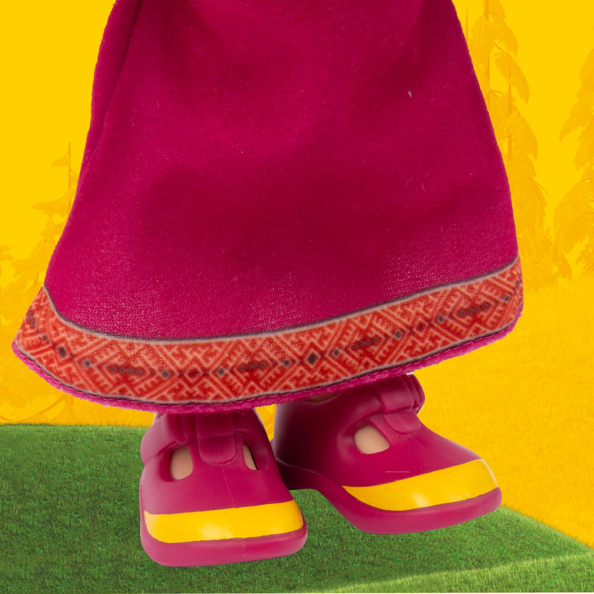 Masha and The Bear, Muñeca de Peluche de 23 cm, Viste Traje Clásico de Masha con su Sombrero, Mismo Aspecto Que en la Serie de Dibujos Animados, Detalles Especiales, Famosa (MHA24000)