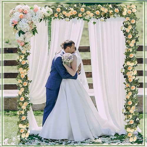 Miniatura 6 de Riceshoot Paquete de 4 guirnaldas artificiales de eucalipto de 26 pies con flores y flores, guirnalda floral de seda, guirnalda de rosas para bodas,