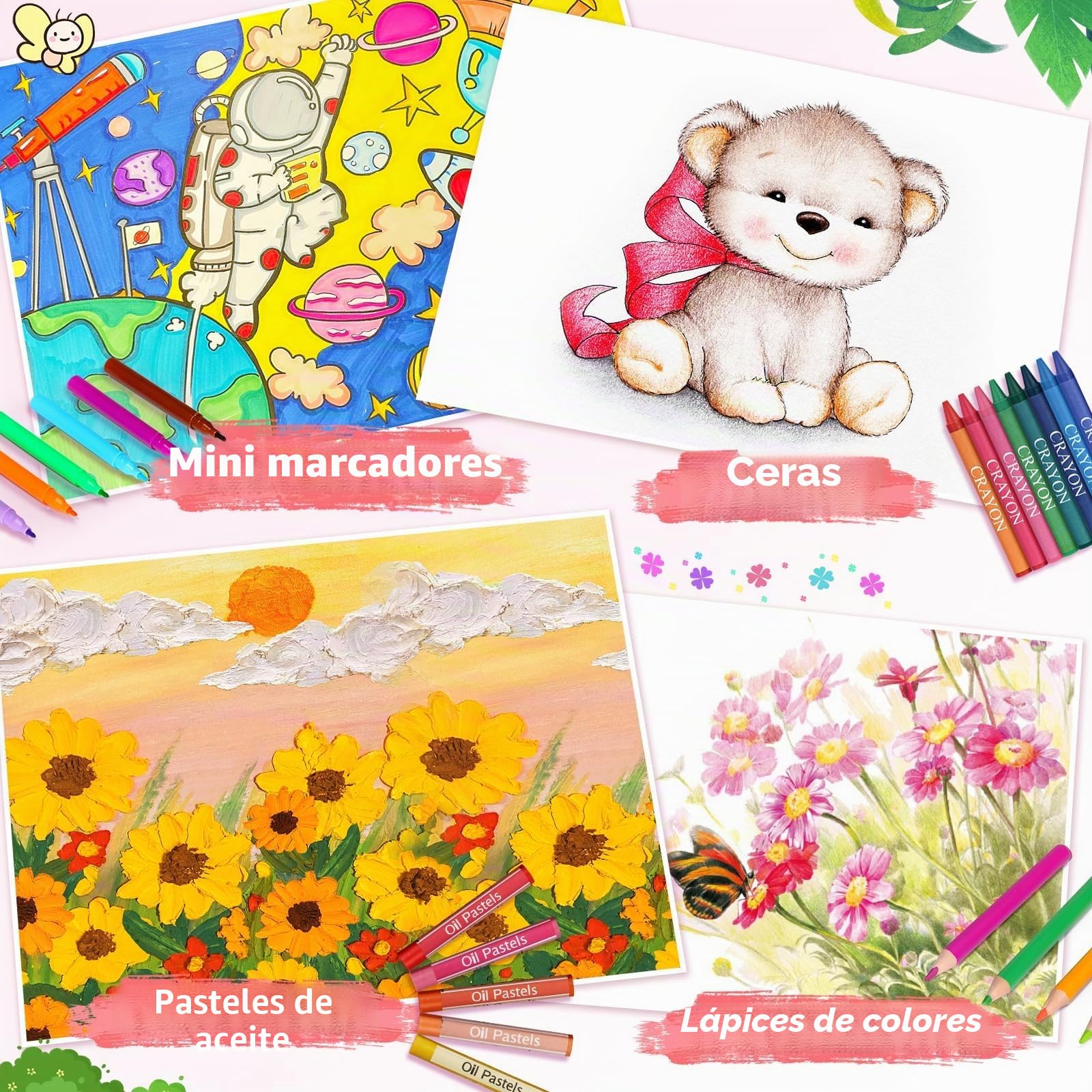 Spardar Kit De Dibujo para Niños - 240 Piezas con Caballete Triple, Pasteles al Óleo, Crayones, Marcadores, Pastel De Acuarela - Regalo para Principiantes Artistas