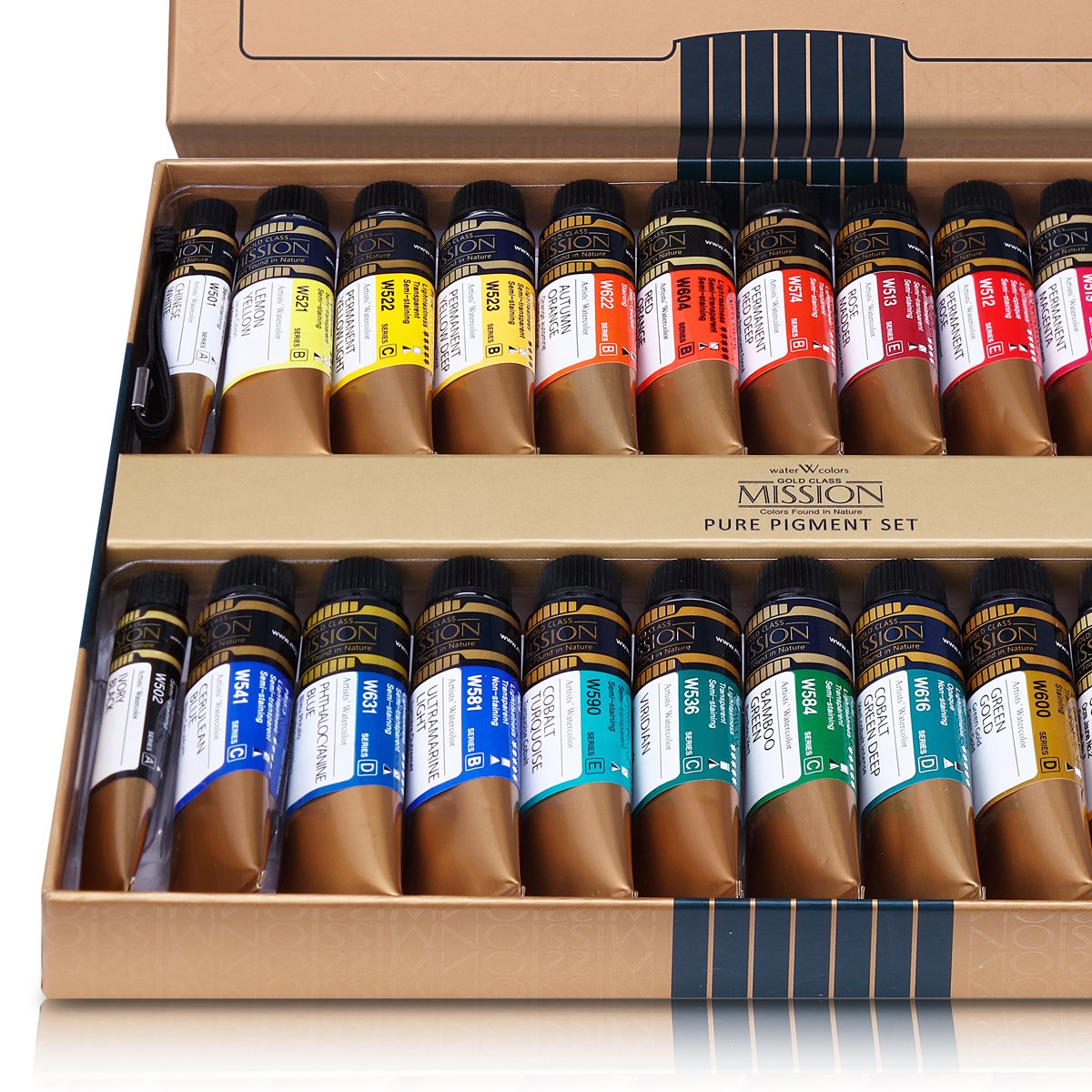 Mijello Mission Gold Class Pure Pigment Aquarelle MWC-1524P, 15 ml x 24 couleurs (7 ml x 2 pièces)