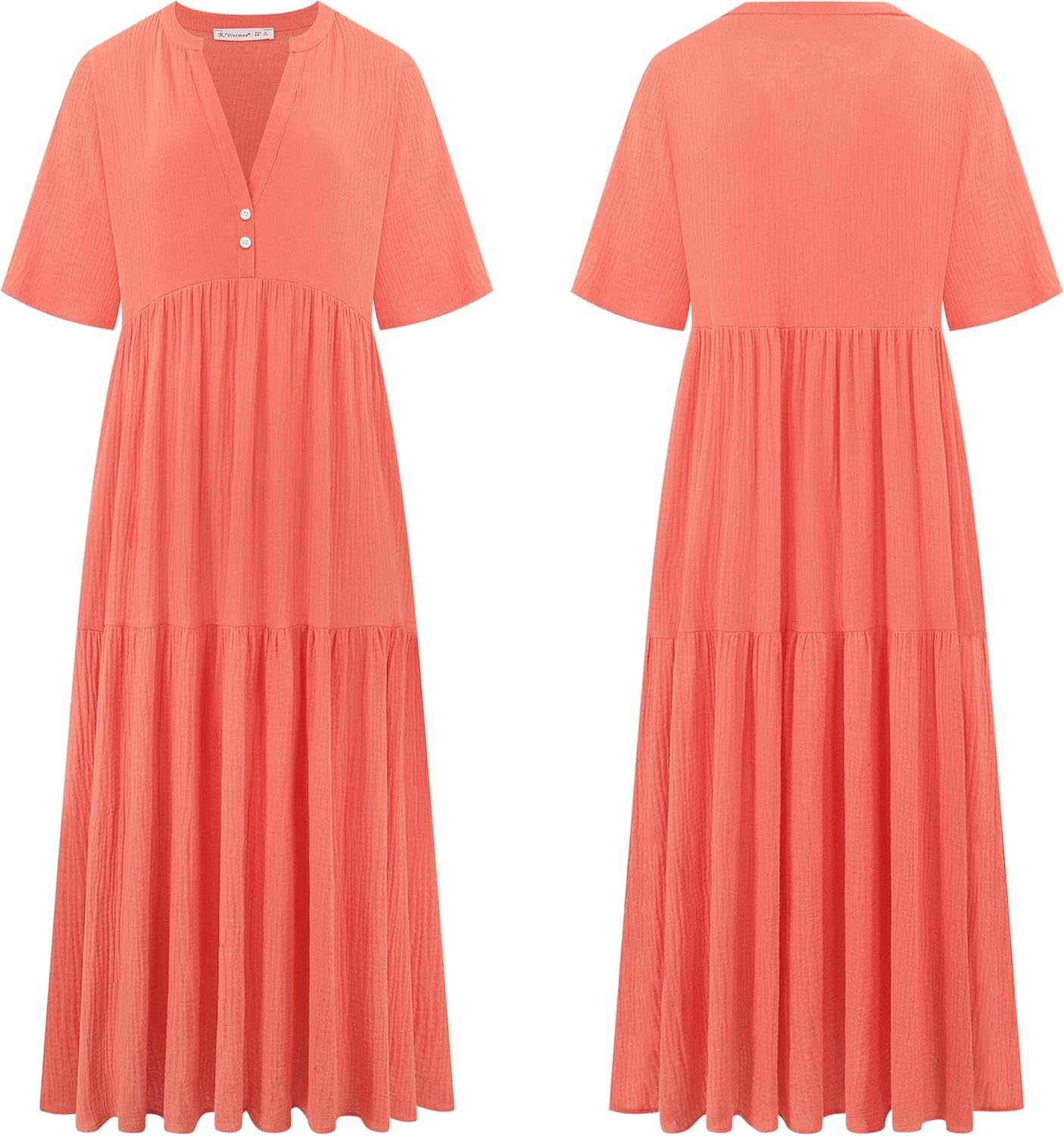 R.Vivimos Womens Summer Cotton Flowy Maxi Dress Short Sleeve V Neck Empire Waist Boho Tiered Ruffle Casual Loose Long Dresses - Image 6