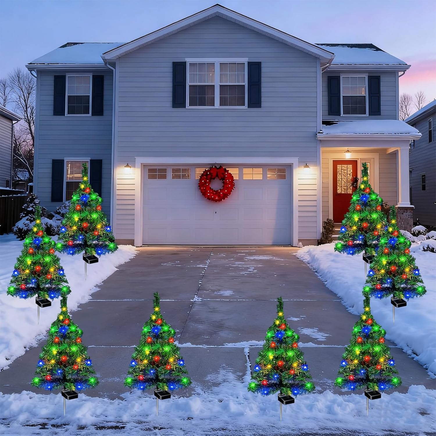 2026 New Waterproof Solar Christmas Tree Lights Holiday Decorations, Outdoor Courtyards, Gardens, Lawns, Small Path Lights, Atmosphere Lights, Solar Pathway Christmas Tree Stake Lights (2PCS)