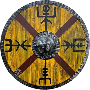 EXNOT Viking Shield Wall Decor, 61 cm, Yellow and Brown Wooden Design Authentic Royal Hair Viking Battles 24" Handmade Antique Finish