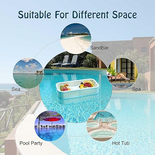 Miniatura 7 de Bandeja flotante para piscina, bandeja redonda para flotadores de piscina, para bañera de hidromasaje, aguas termales, fiesta en la playa, bebidas