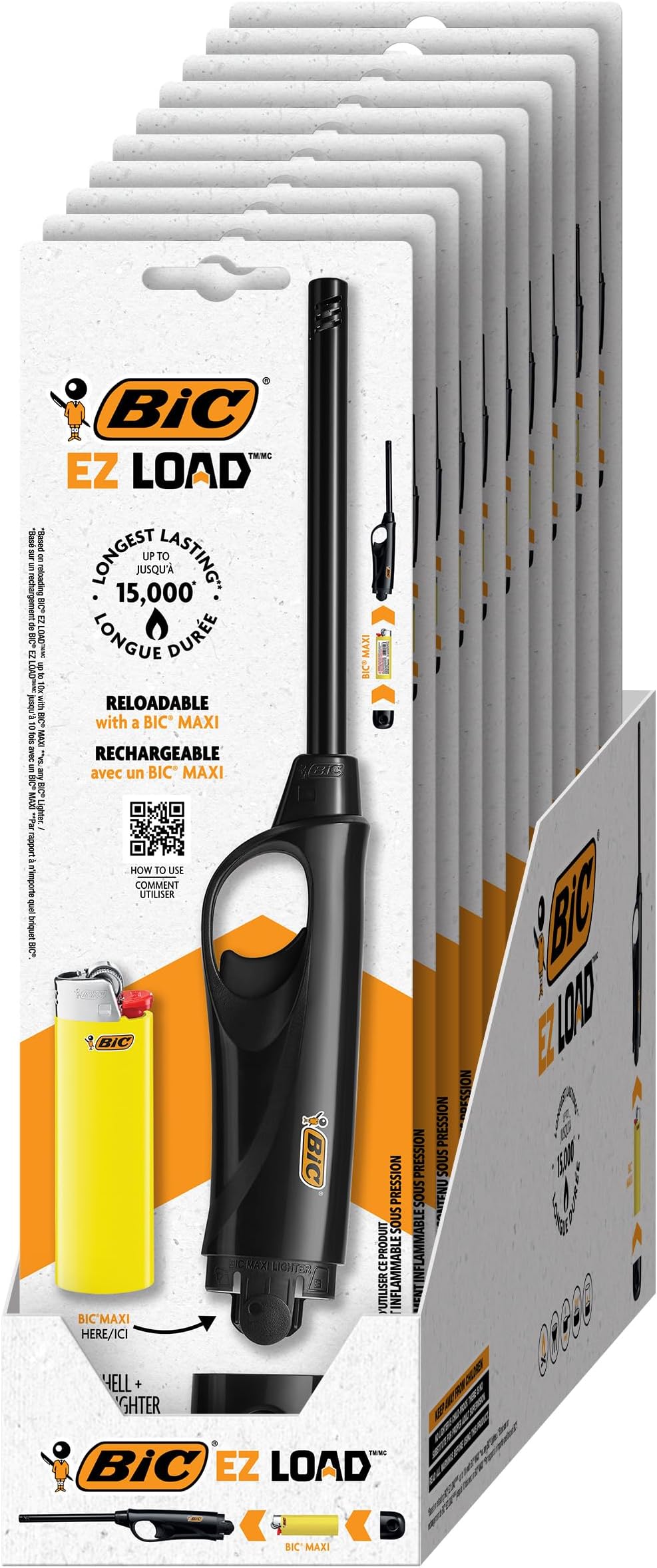 BIC EZ Load Lighter, Reloadable Multi Purpose Lighter, Pack with 10 BIC EZ Load Long Lighter Shell and 10 BIC Maxi Pocket Lighters 10-Pack (Colors May Vary), Assorted