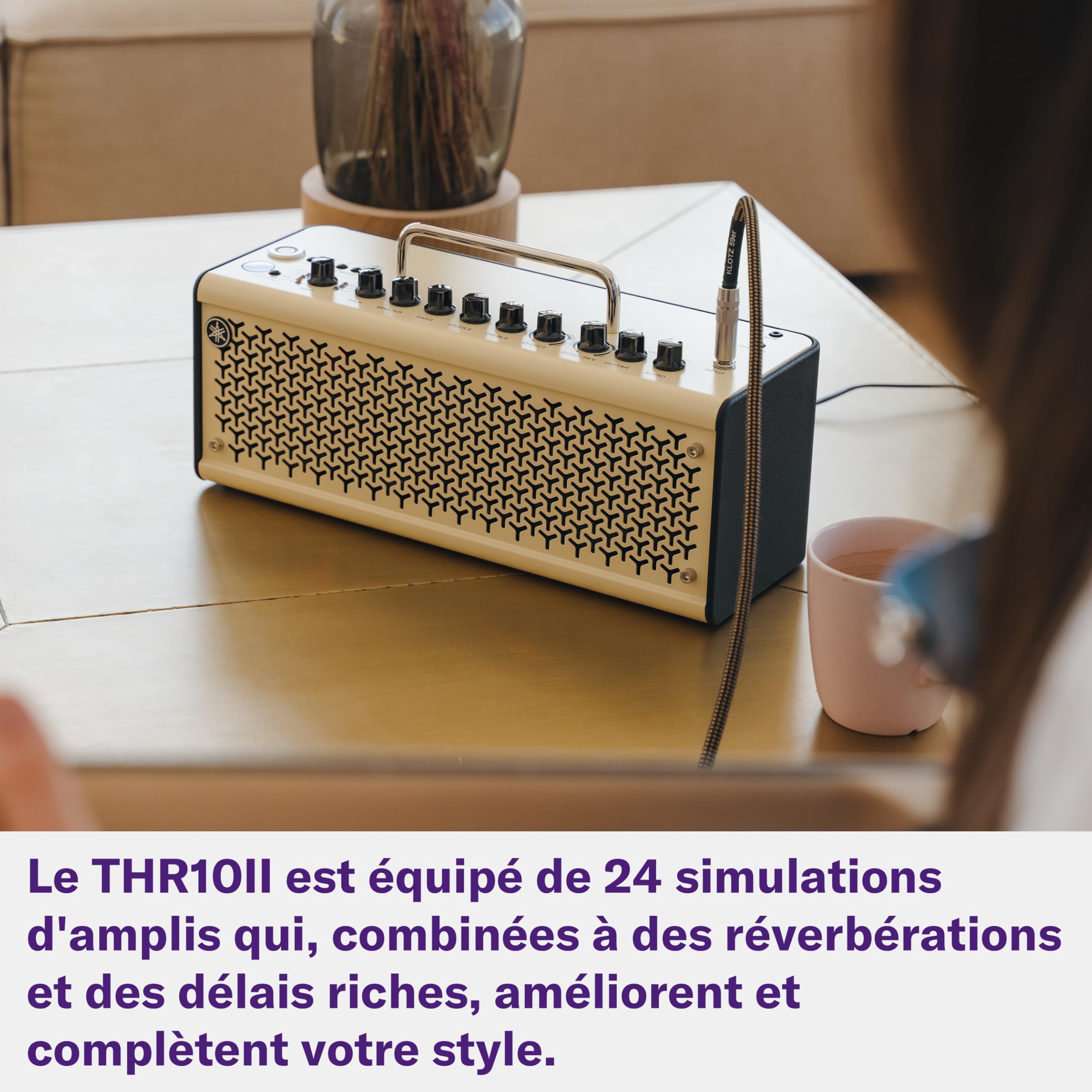 Yamaha THR10II Amplificateur Bluetooth pour guitare, puissance de 20W, doté de 15 modèles d'amplis guitare et basse, 3 modes flat et 3 modèles de micros, compact et portable