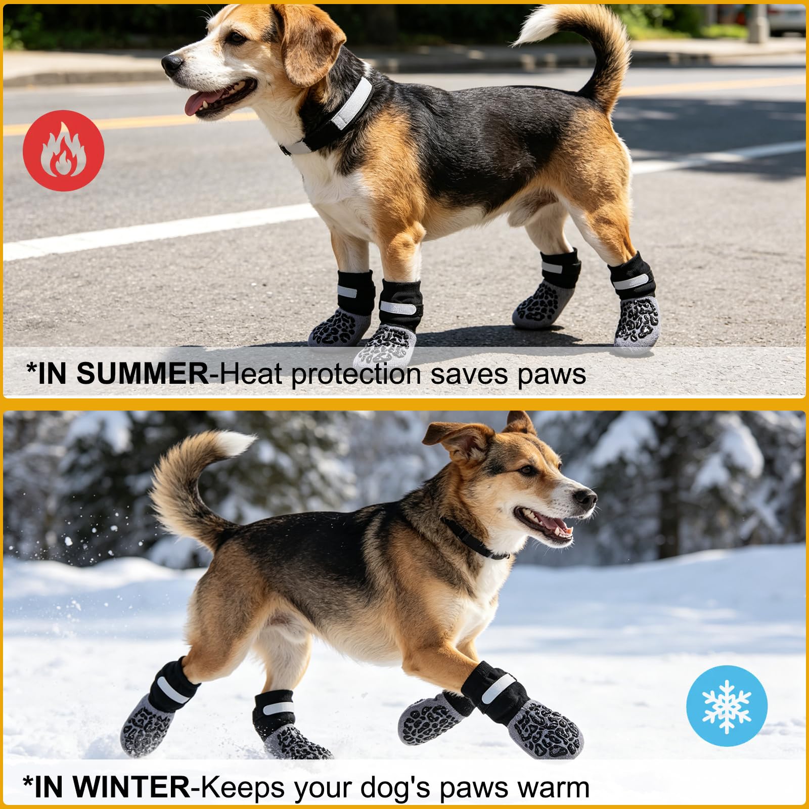 Chaussettes Antidérapantes pour Chien avec Double Adhérence & Sangle Ajustable - Lot de 4 pour Parquet et Carrelage, Anti-Glisse et Anti-Léchage, Protection des Pattes pour Chiens Âgés et Actifs (M)