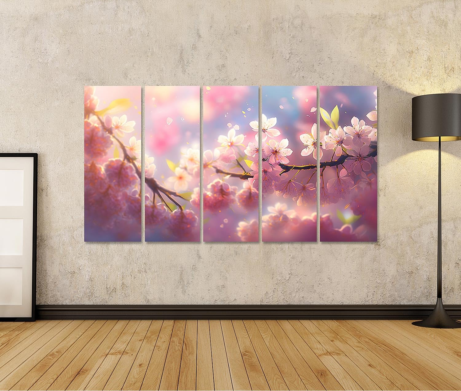 Tableau Acoustique Décoration Cerisier Du Japon 135x45 Cm - Isolation Phonique, Impression Sur Toile, Panneau Décoratif