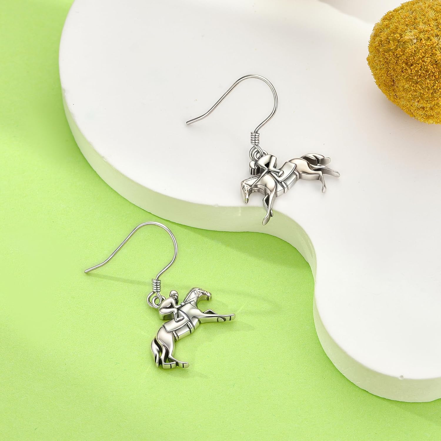 Horse Shoe/Horse Racing Dangle Earrings Sterling Silver Horse Jewelry Gift for Women - Image 3