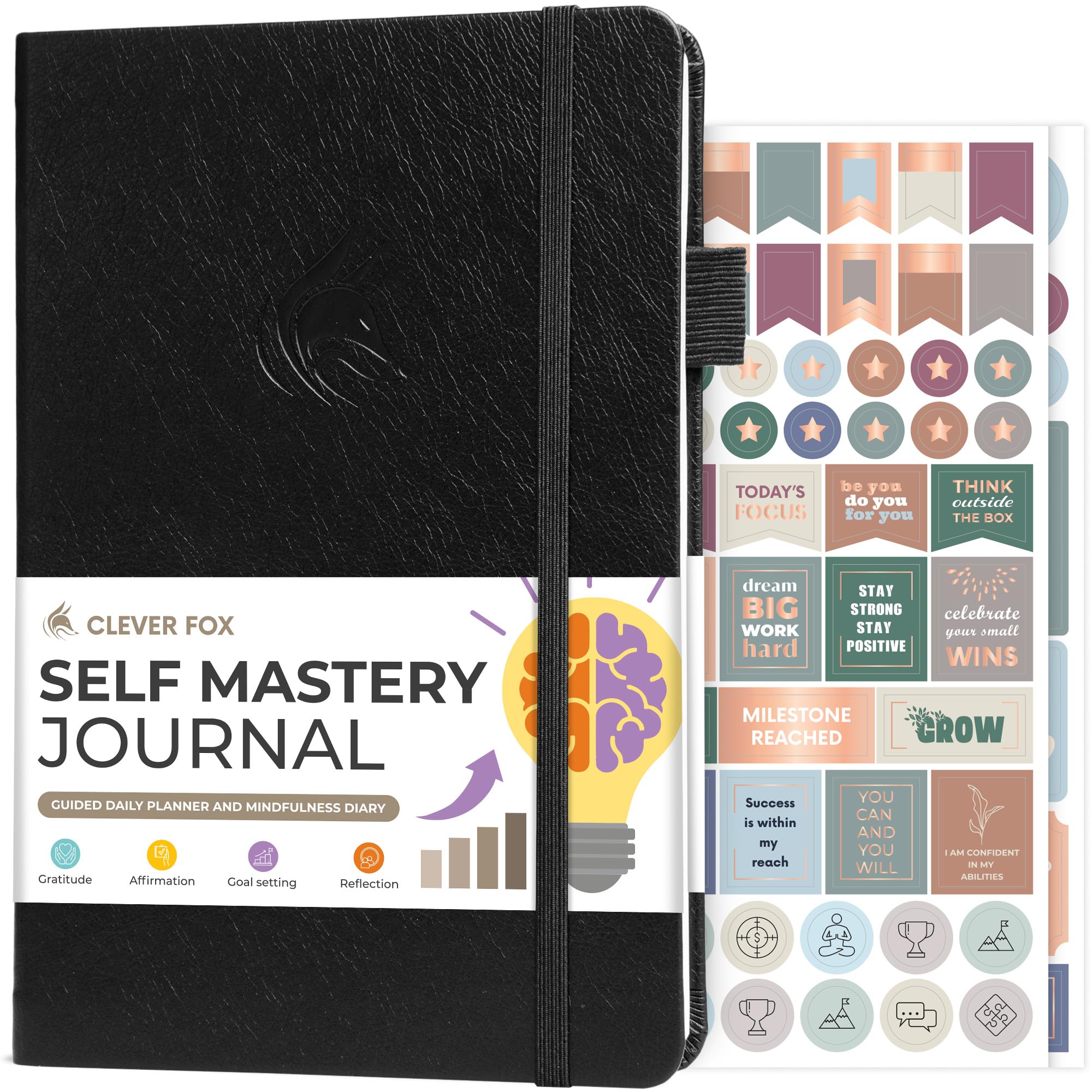 Clever Fox Self Mastery Journal – Guided Daily Reflection & Self Improvement Journal with Prompts – Journaling Notebook for Women & Men (Black)