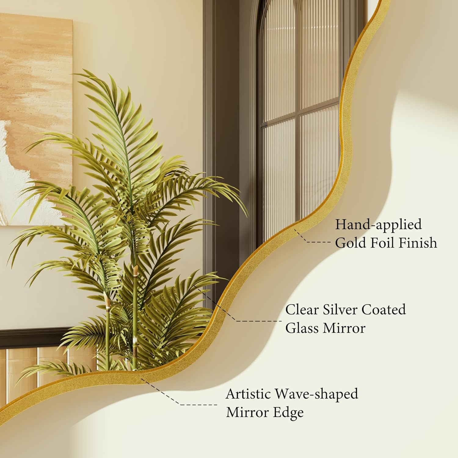 Kelly Miller 28 Inch Gold Round Wavy Mirror, Large Scalloped Edge Decorative Wall Mirror for Bathroom Bedroom Living Room Entryway Vanity Fireplace