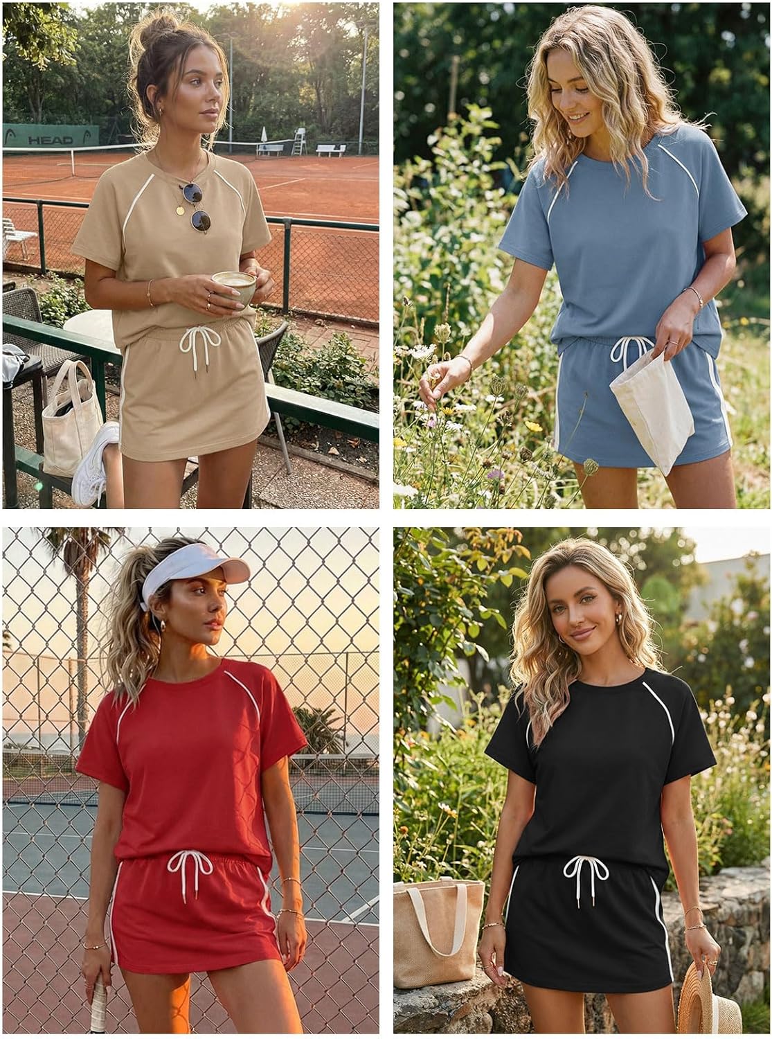 Yousify Womens 2 Piece Skirt Sets Summer Short Sleeve Tops and Tennis Skort Lounge Set Vacation Workout Matching Outfits