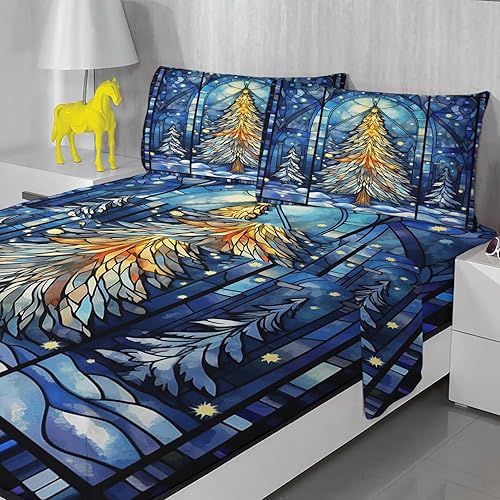Miniatura 2 de Christmas Tree Sheets Queen Size - Christmas Bedding Sheets & Pillowcases - 100% Microfiber, High Thread Count Print, Flat Sheet & Deep Pocket