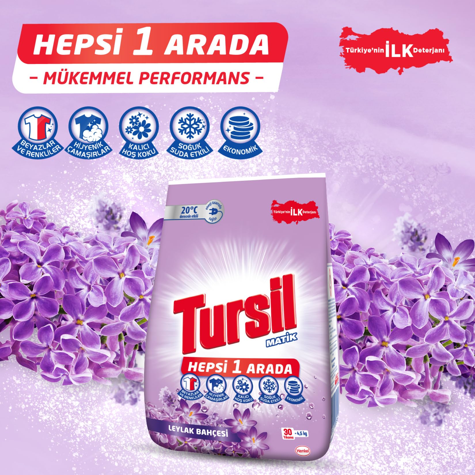Tursil Matik Toz Çamaşır Deterjanı Oxi Enerji Leylak Bahçesi 4,5 kg 30 Yıkama, Leylak Bahçesi 4.5kg (4 paketi)