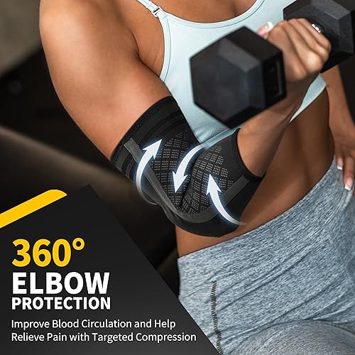 Miniatura 3 de CAMBIVO Codera para tendinitis y codo de tenista con almohadilla de gel y estabilizadores dobles, paquete de 2 mangas de brazo para mujeres y