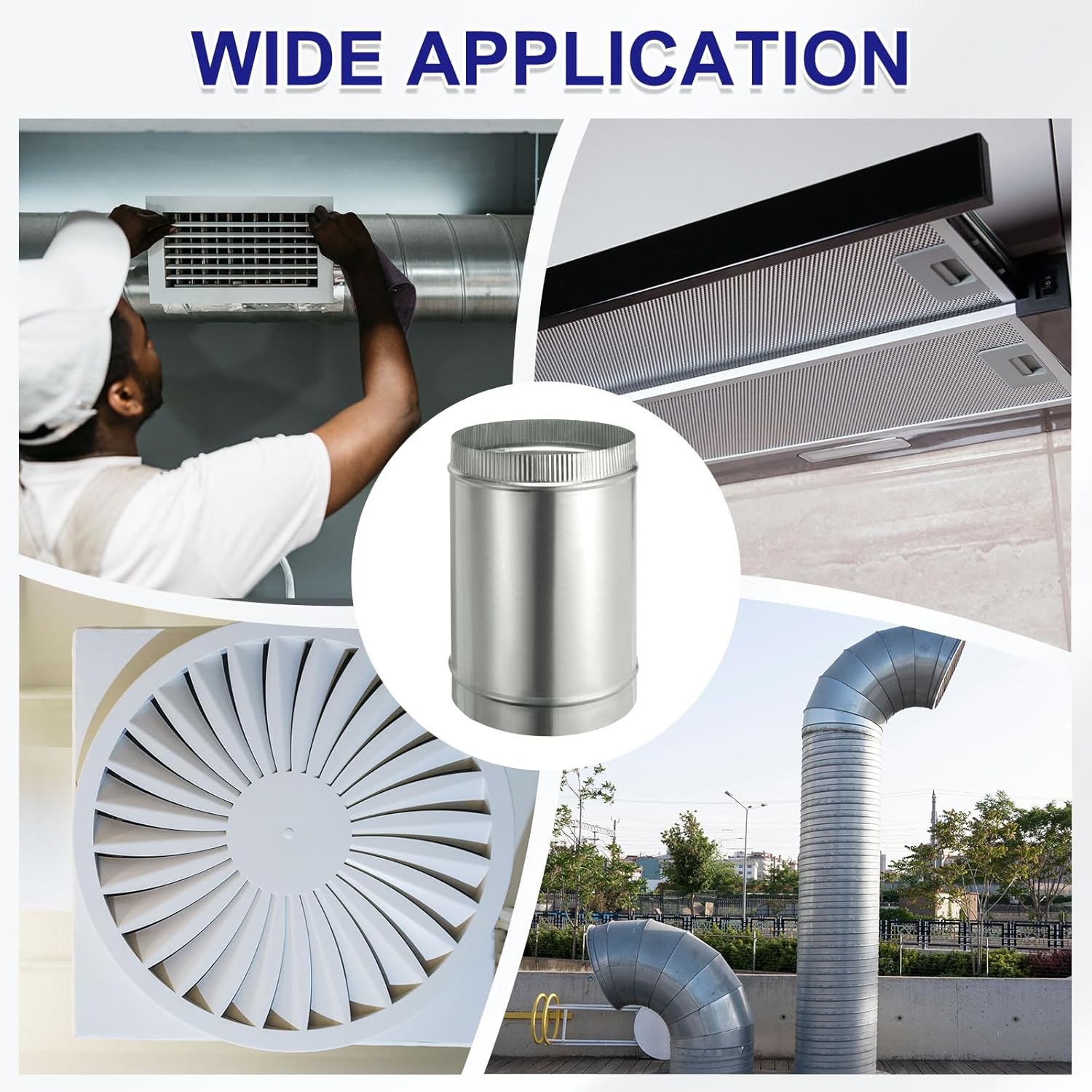 PATIKIL 8 x 12 Inch Round Dryer Duct, 1PCS Galvanized Steel Crimped Straight Air Vent Duct Extension Coupler Pipe Adapter Connector for HVAC Dryer Hood Ventilation Chimney, Silver