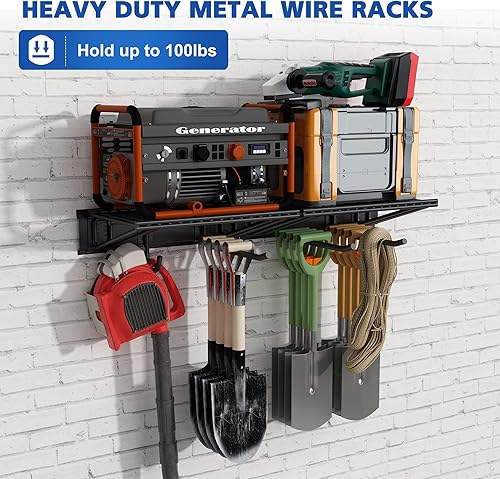 Miniatura 3 de Organizador de herramientas de jardín de garaje, estante de almacenamiento de herramientas de patio, con 2 estantes de almacenamiento resistentes
