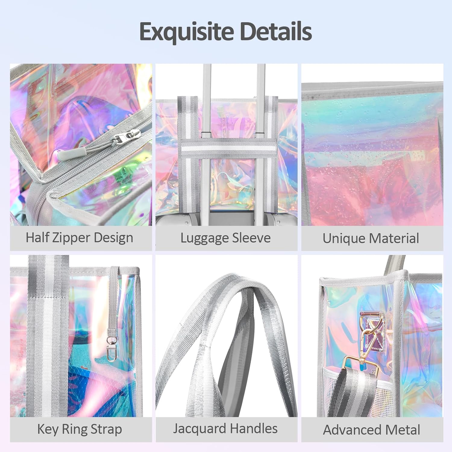 Beach Bag 26L Large Iridescent Waterproof Beach Tote Bag for Women with Zipper & Phone Pouch Sand/Tip-Proof Crossbody - Image 5