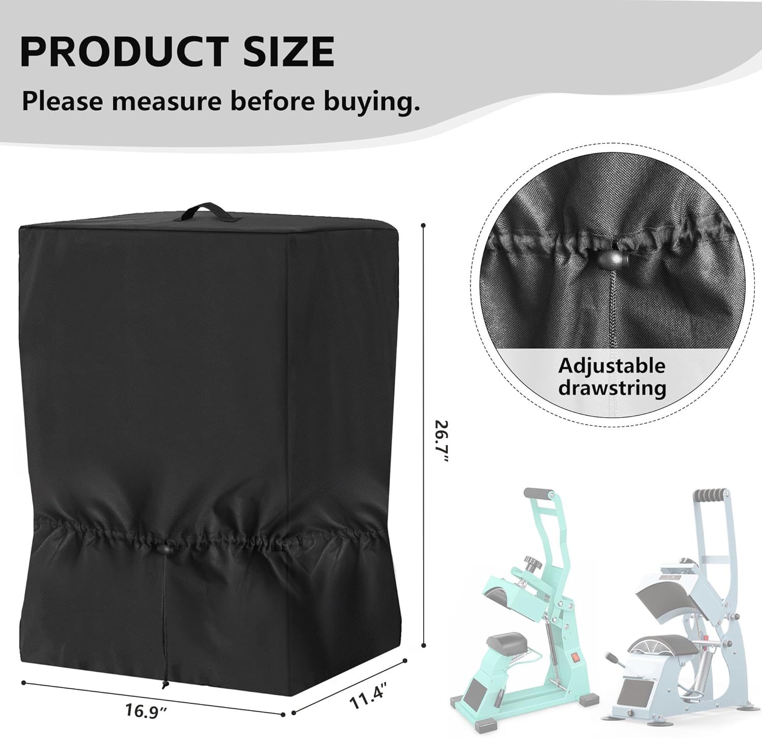 Hat Heat Press Machine Cover,Black 600D Durable and Water Resistant Fabric,Waterproof Oxford Cloth, dustproof，Full Coverage for16.9"L x 11.4"W x 26.7"H，(Cover Only) Black
