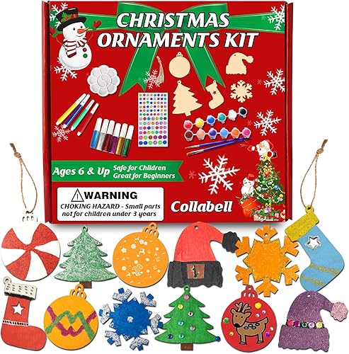Miniatura 7 de Kit de manualidades de pintura de madera de Navidad, pinta tus propios adornos de Navidad, rebanadas de madera sin terminar, manualidades de Navidad