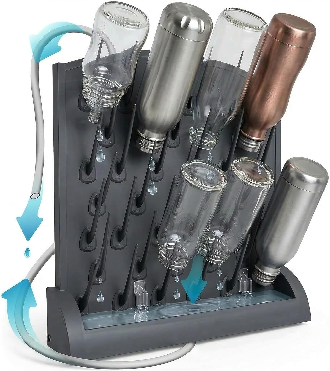 Bottle Drying Rack Kitchen Organizer, Wall Mounted Commercial Dryer for Squeeze Sauce Bottles Glassware, Lab Drying Racks, Test Tube Holder, Sink Drain Rack (53 Pegs)