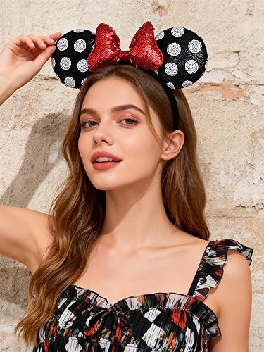 Miniatura 2 de A Miaow Diadema de orejas de ratón negro 3D con lentejuelas MM purpurina mariposa cierre de pelo suministro de parque para adultos mujeres accesorio