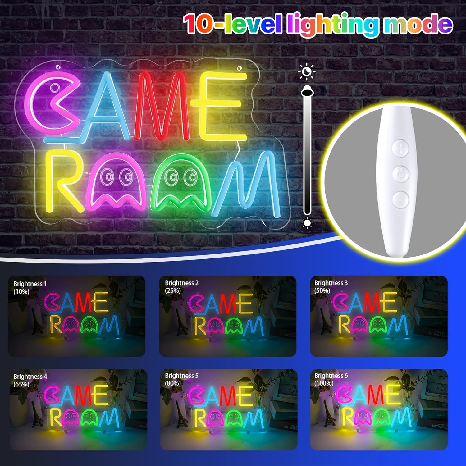 Game Retro Arcade Neon LED Sign for Game Room, Pac Man and Ghosts Light, Retro Ghost Decor with USB/Switch Neon light for Gaming Room Man Cave Birthday Halloween Christmas Gift