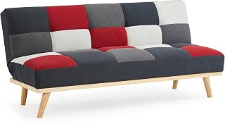 Home Detail 3 Seater Fabric Sofa Bed Patchwork Red Grey Charcoal Clic-Clac Recliner