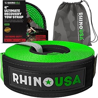 Recovery Tow Strap (4" x 30') - 40,320lb Break Strength - Emergency Recovery Strap Tow Rope for Diesel Trucks, Backhoe, Excavators & More - Heavy Duty Towing Strap for Offroad 4x4 Use