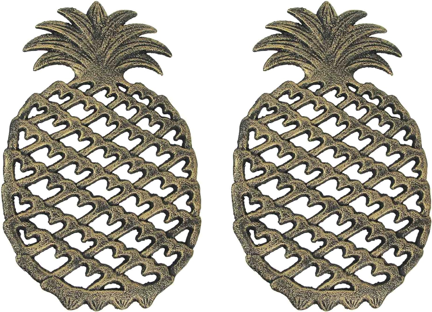 2 Piece Antique Bronze Finish Tropical Pineapple Cast Iron Trivet Set