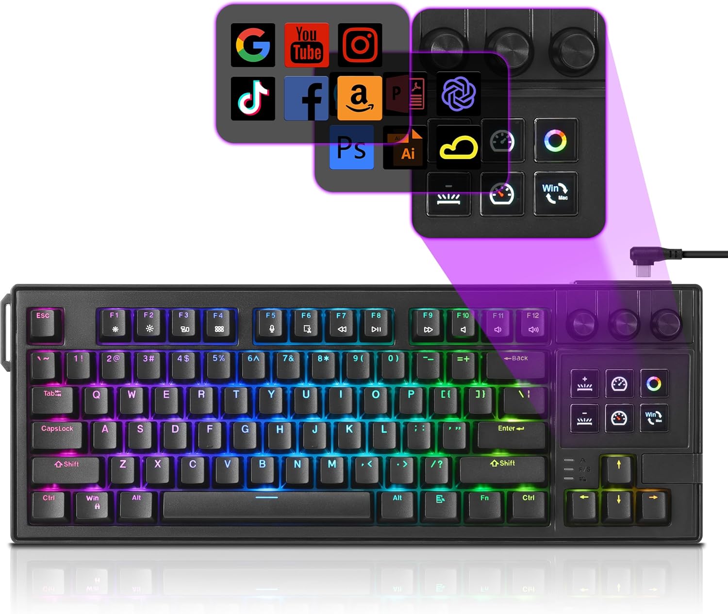 darkFlash K87PRO TKL Mechanical Keyboard with 6 LCD Stream Control Keys & 3 Media Knobs – Gasket Mount, Hot-Swappable RGB Gaming & Streaming Macro Keyboard for PC & Mac (Black)