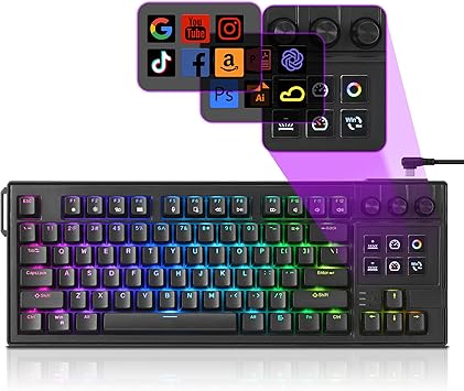 darkFlash K87PRO TKL Mechanical Keyboard with 6 LCD Stream Control Keys & 3 Media Knobs Gasket Mount, Hot-Swappable RGB Gaming & Streaming Macro Keyboard for PC & Mac Black