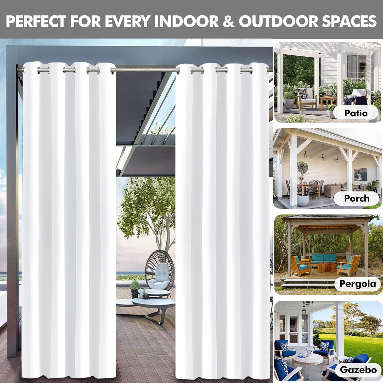 Hiseng Tende da Esterno con Anelli 1 Pezzi Stampa Pianta Fiore Tende da Sole per Esterno Tenda Oscurante Impermeabile per Balcone Giardino Pergola Protezione e Privacy (132x213cm,Bianco)