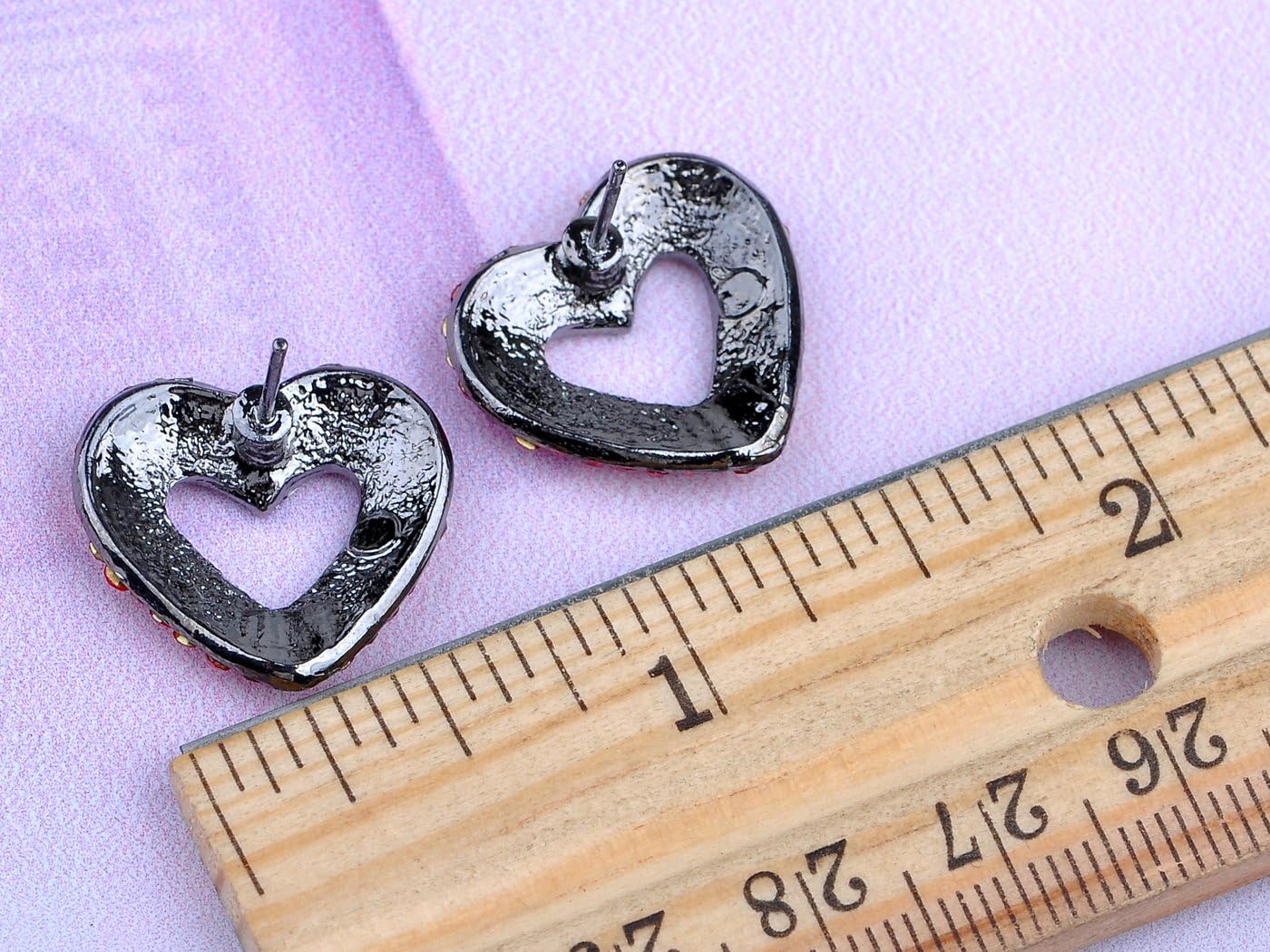 Alilang Womens Gunmetal Tone Red Rhinestones Romantic Valentines Day Heart Stud Earrings - Image 3