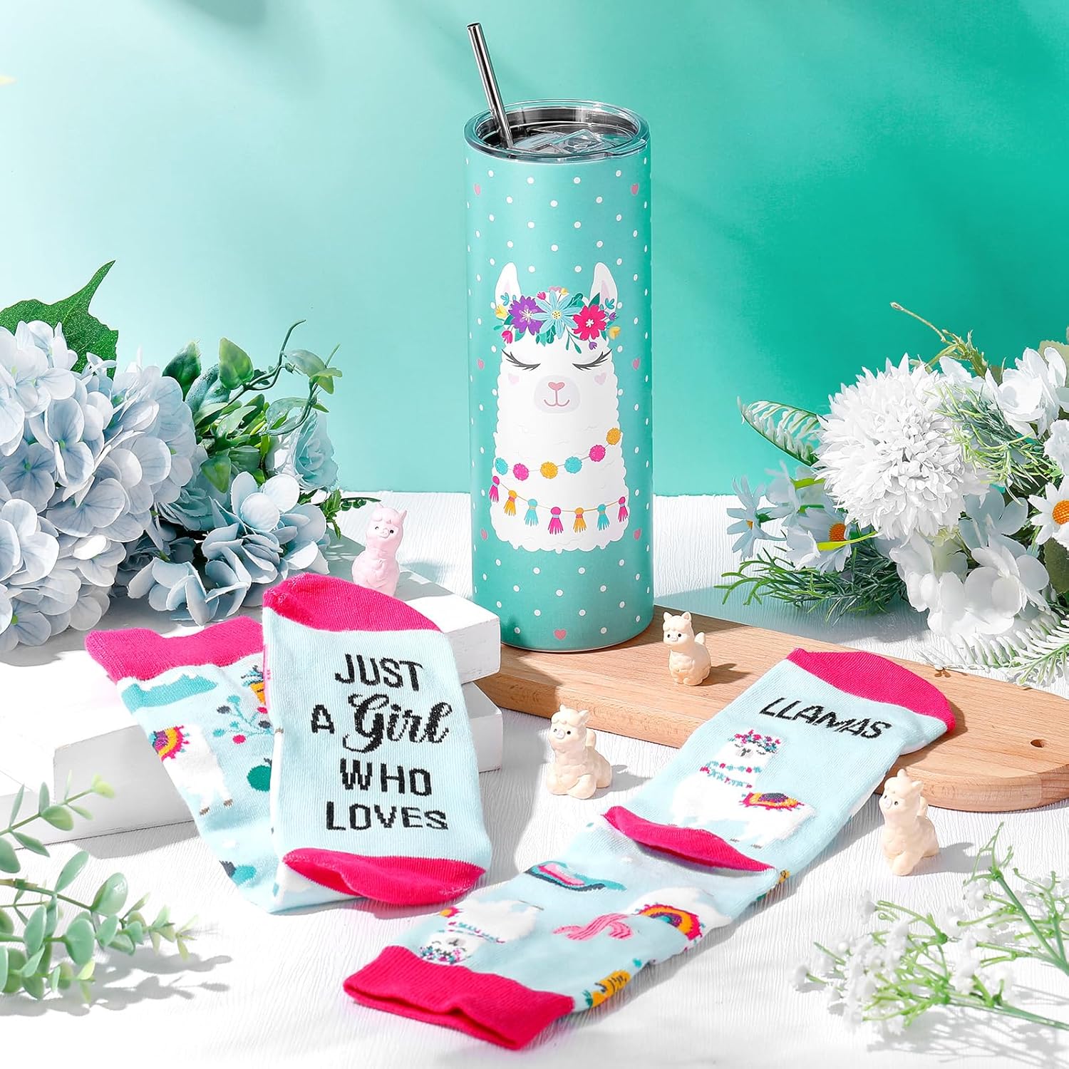 2 Pack Cute Llama Gifts Set Skinny Tumbler 20 oz Travel Coffee Mug Novelty Cute Animals Socks, Christmas Birthday Party Gifts for Llama Themed - Image 6
