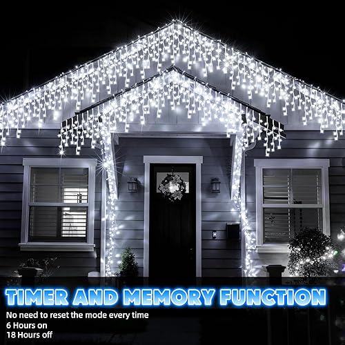 Miniatura 5 de Luces LED de Navidad de 132 pies para exteriores, extra largas, 8 modos, impermeables, con 240 gotas, guirnalda de luces colgantes con control