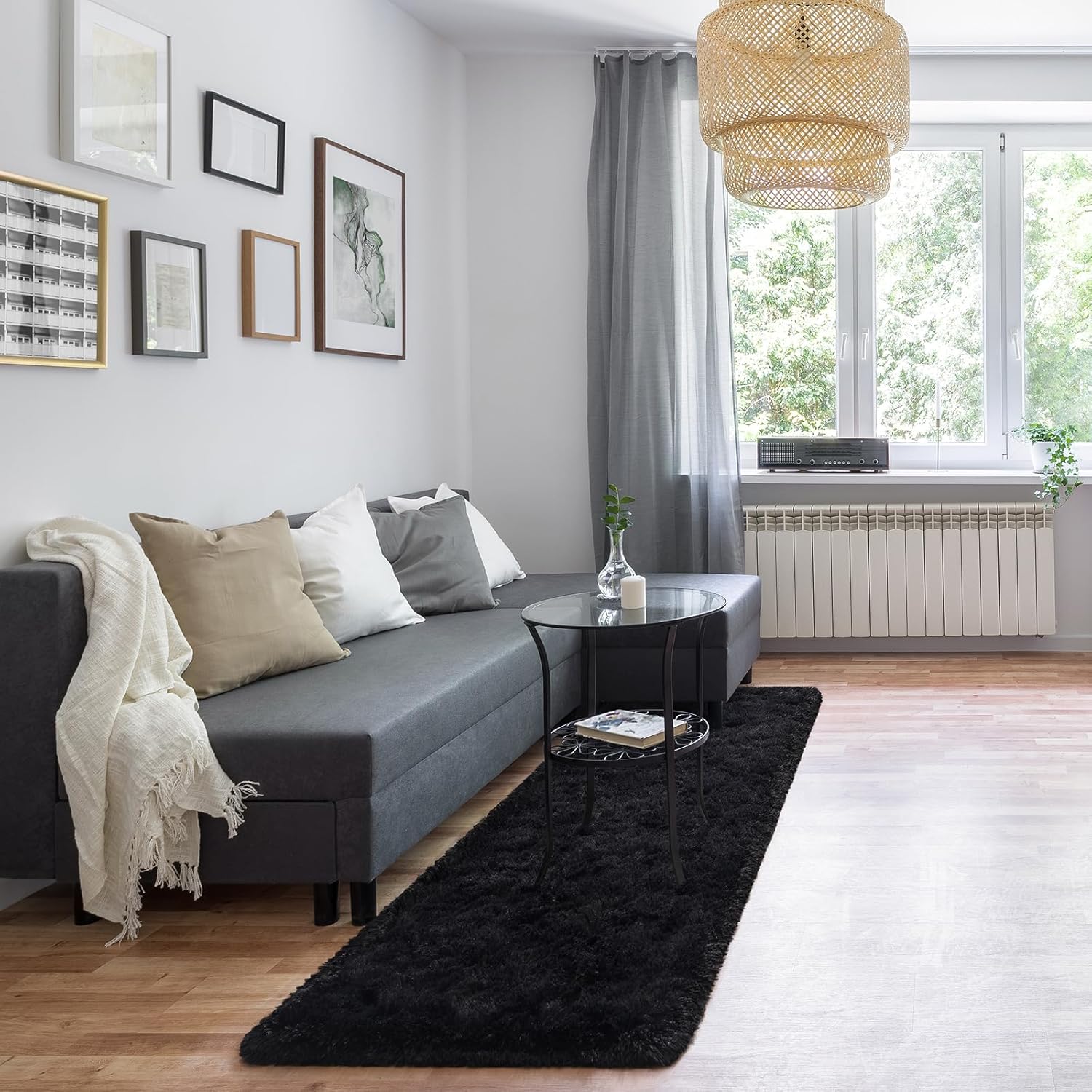 HOMORE 2x8 Runner Rugs for Bedroom, Black Runner Rug for Hallway Entryway Laundry, Modern Shag Bedroom Runner Cute Carpets for Kids Dorm Bedside