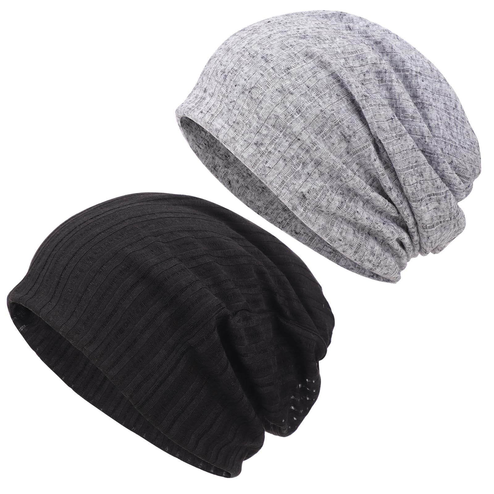 Lot De 2 Bonnets Souples Femme - Jersey Léger Respirant - Gris Foncé & Clair - Tour De Tête 56-60 Cm
